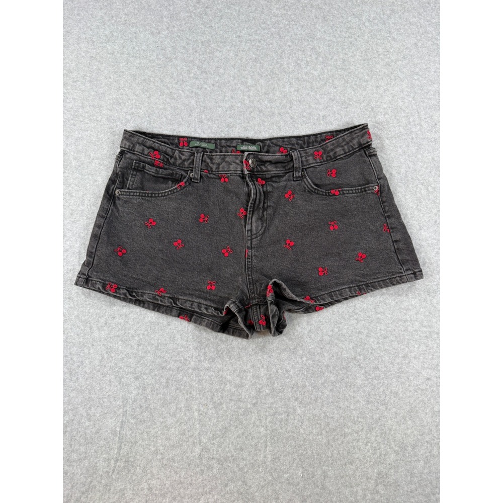 Wild Fable 12 Denim Shorts Cherry Embroidered Black Cotton Mid-Rise Mini